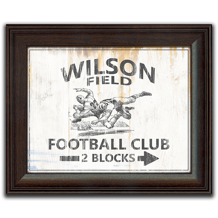 Vintage NFL themed sign- framed behind glass