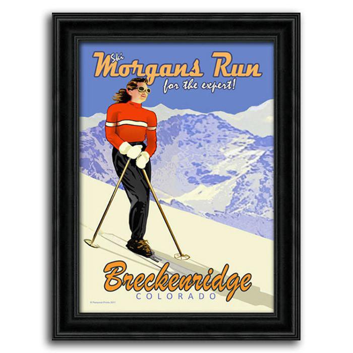 Vintage ski art of mountain &amp; woman skier - Personalized canvas art from Personal-Prints