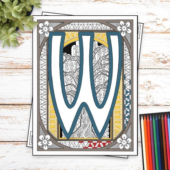 Monogram Coloring Page and Frame Kit - W