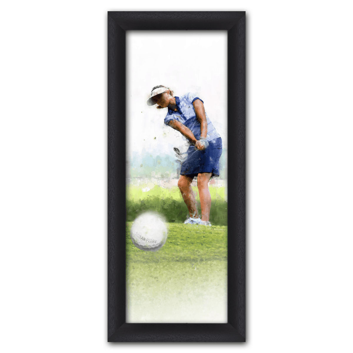 Girl Golfer Art Decor customizable name on golf ball- framed canvas