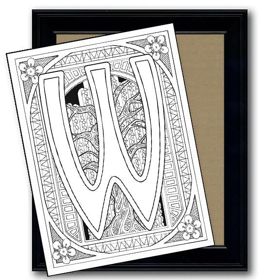 Monogram Coloring Page and Frame Kit - W