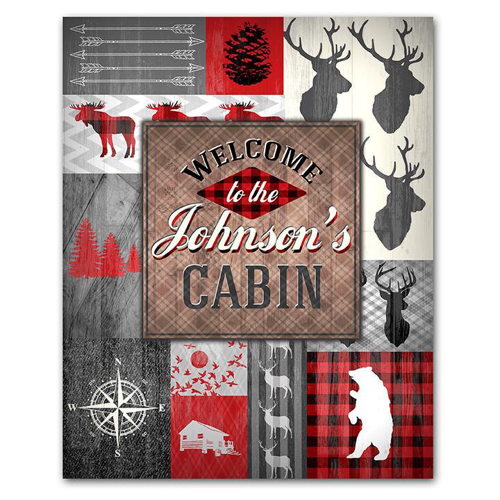 Buffalo Plaid Welcome to Our Cabin Personalized Sign