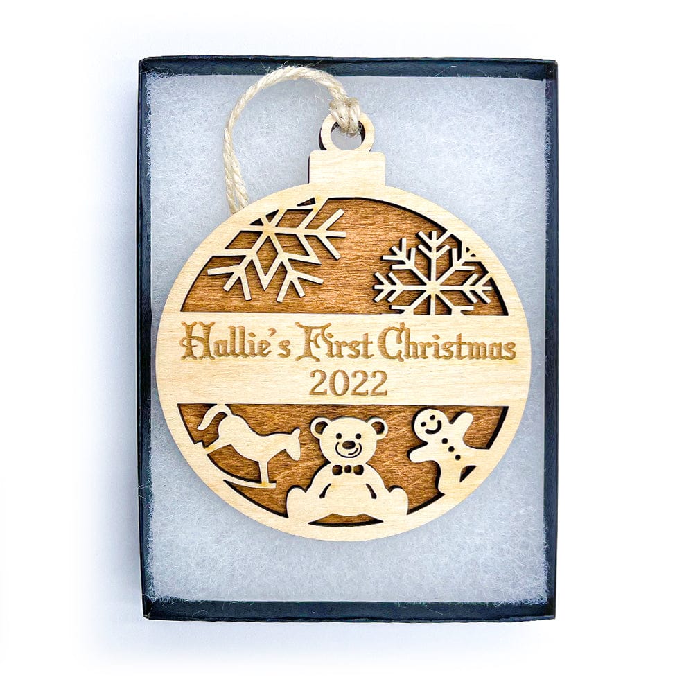 Personalized Baby's First Christmas Ornament in gift box