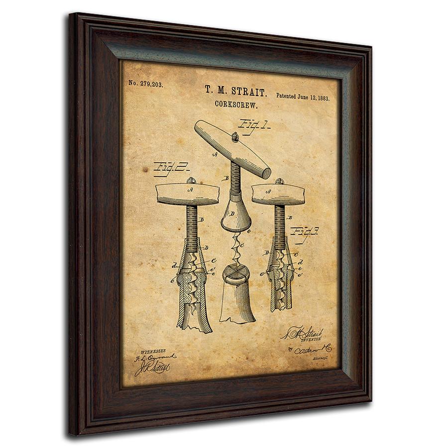 Framed US Patent Drawing of a Cork Screw 1883