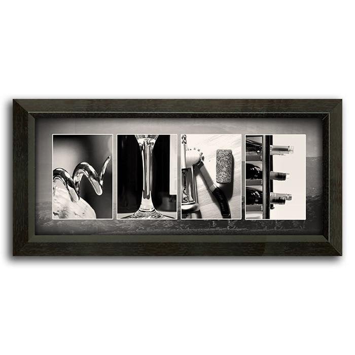 Personalized wine art decor using themed images to spell the word Wine - Personal-Prints