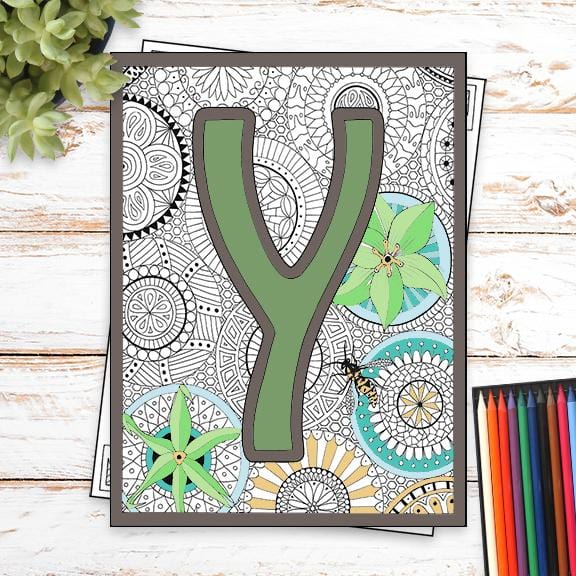 Monogram Coloring Page and Frame Kit - Y