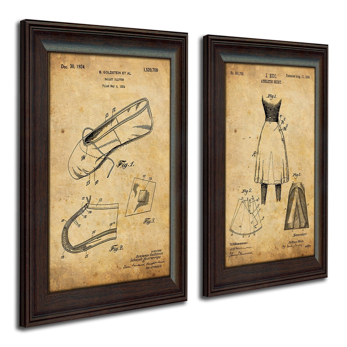 Framed US patent art of ballerina shoes and dress with dates - Personal-Prints