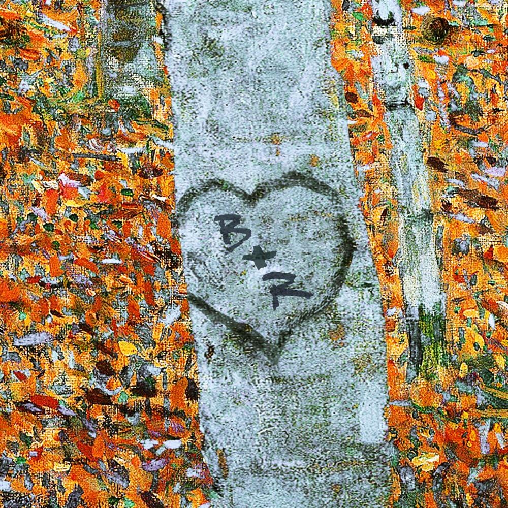 Personalized detail of initials in the heart on the tree