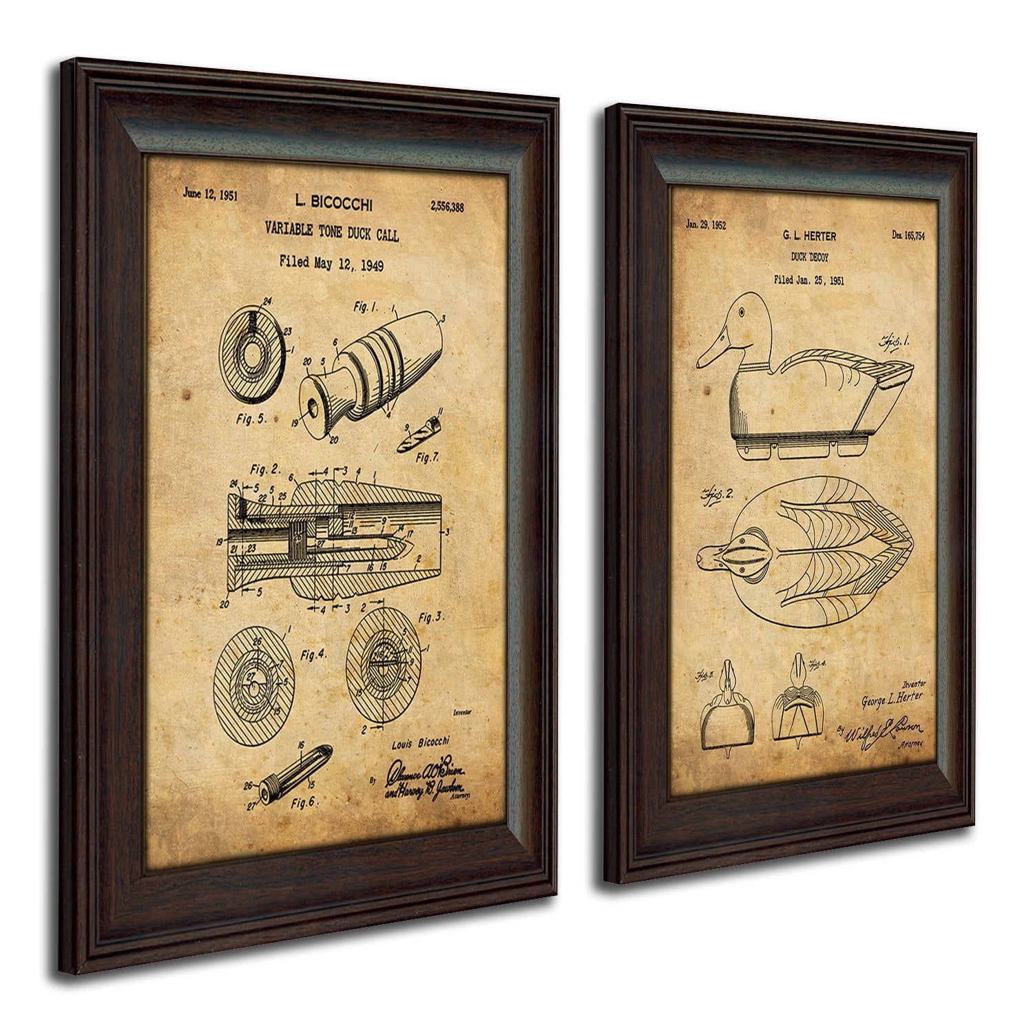 Patent art prints of the original patent art for duck calling tool and decoy - Personal-Prints