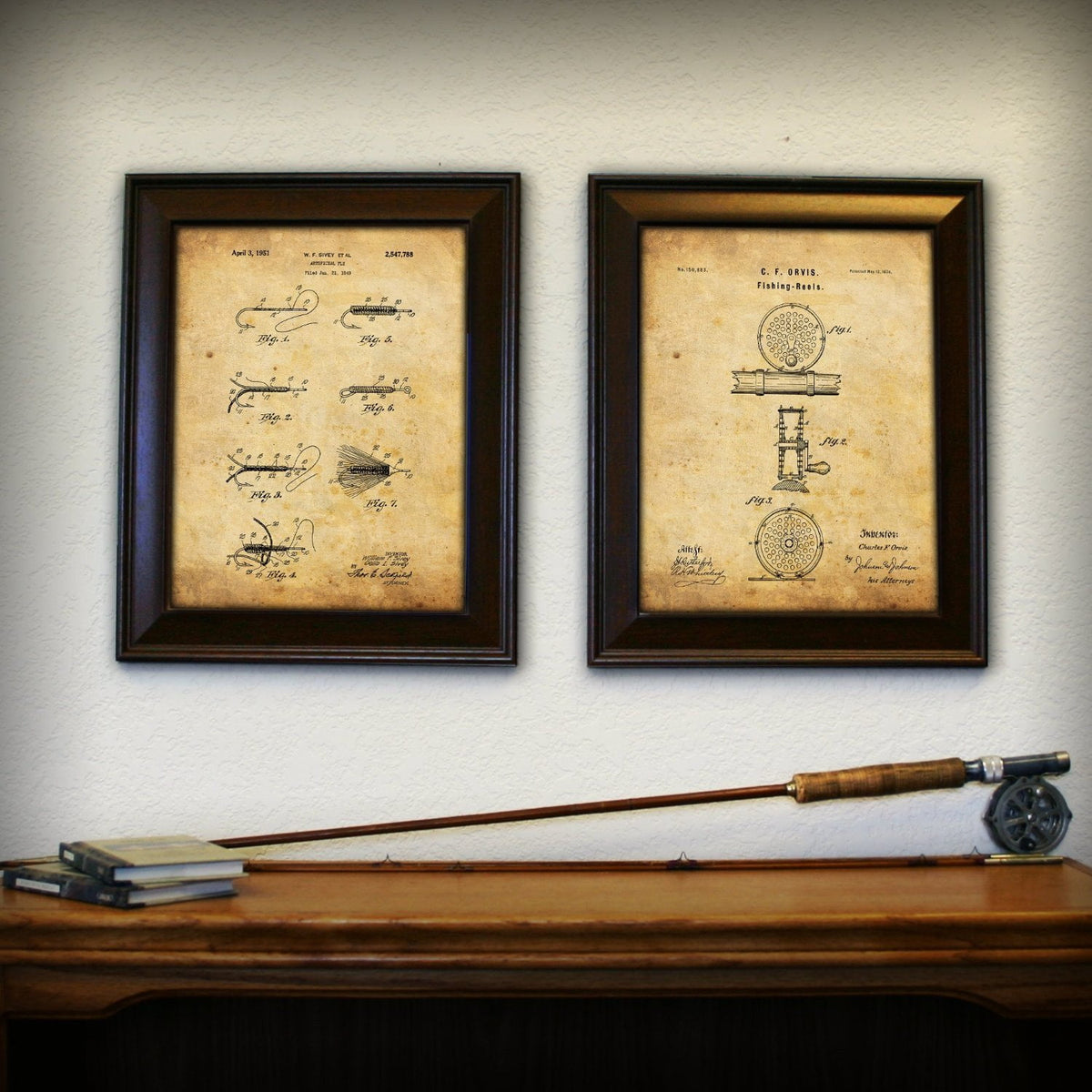 Vintage Parchment Orvis 1874 Fly Fishing Reel Patent Poster Wall