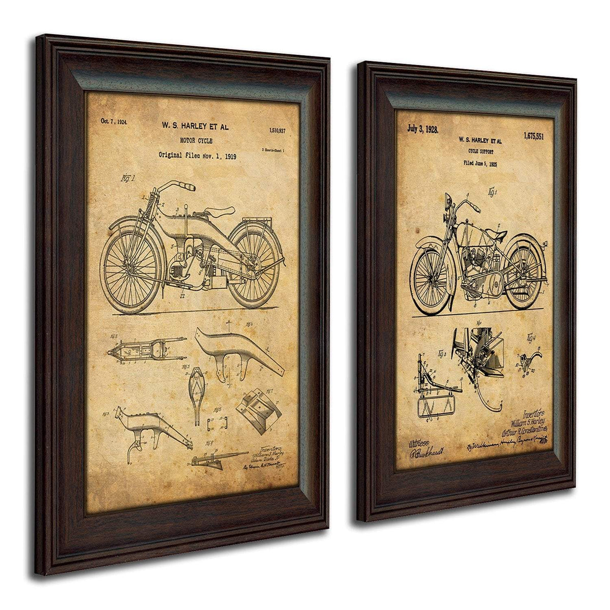 US Patent drawing framed prints - 1919 and 1925 Harley Davidson Bikes from Personal Prints
