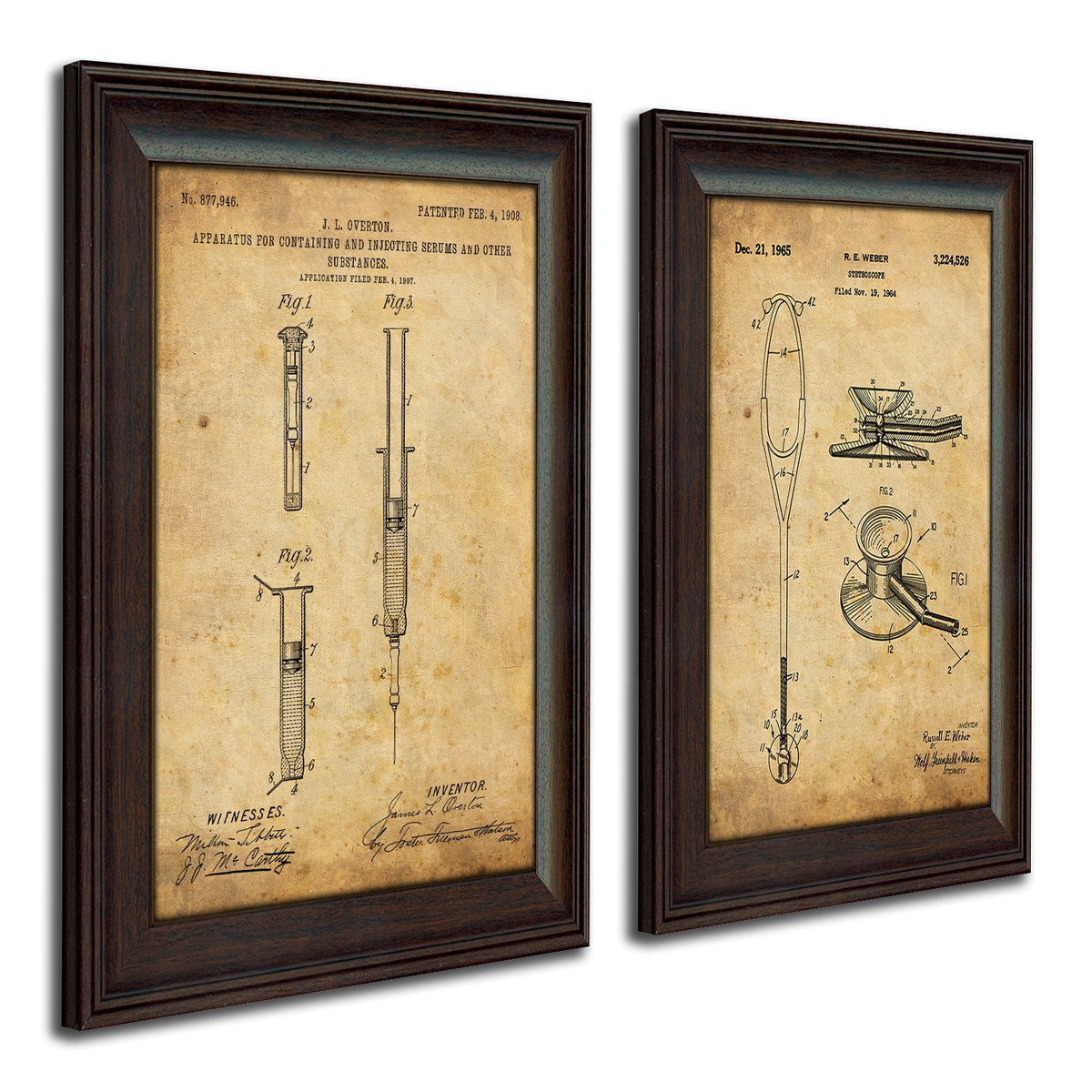 US Patent Drawing Art Syringe &amp; Stethoscope gift for a nurse or gift for a doctor