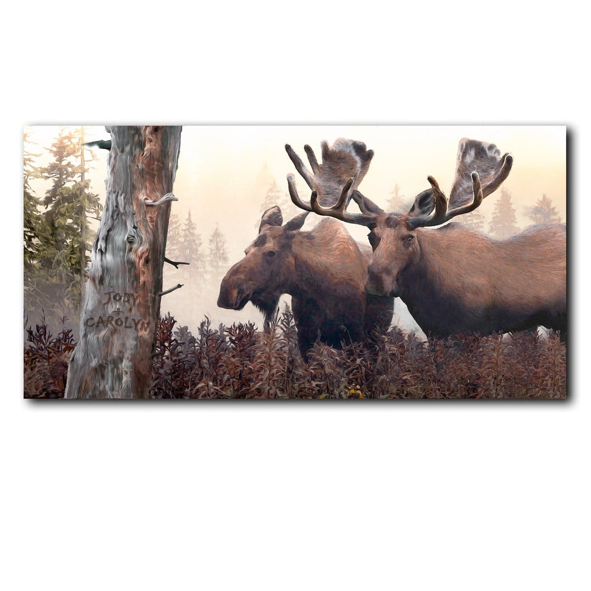 Personal-Prints art 14&quot;x28&quot; Block Mount Alaskan Moose Pair