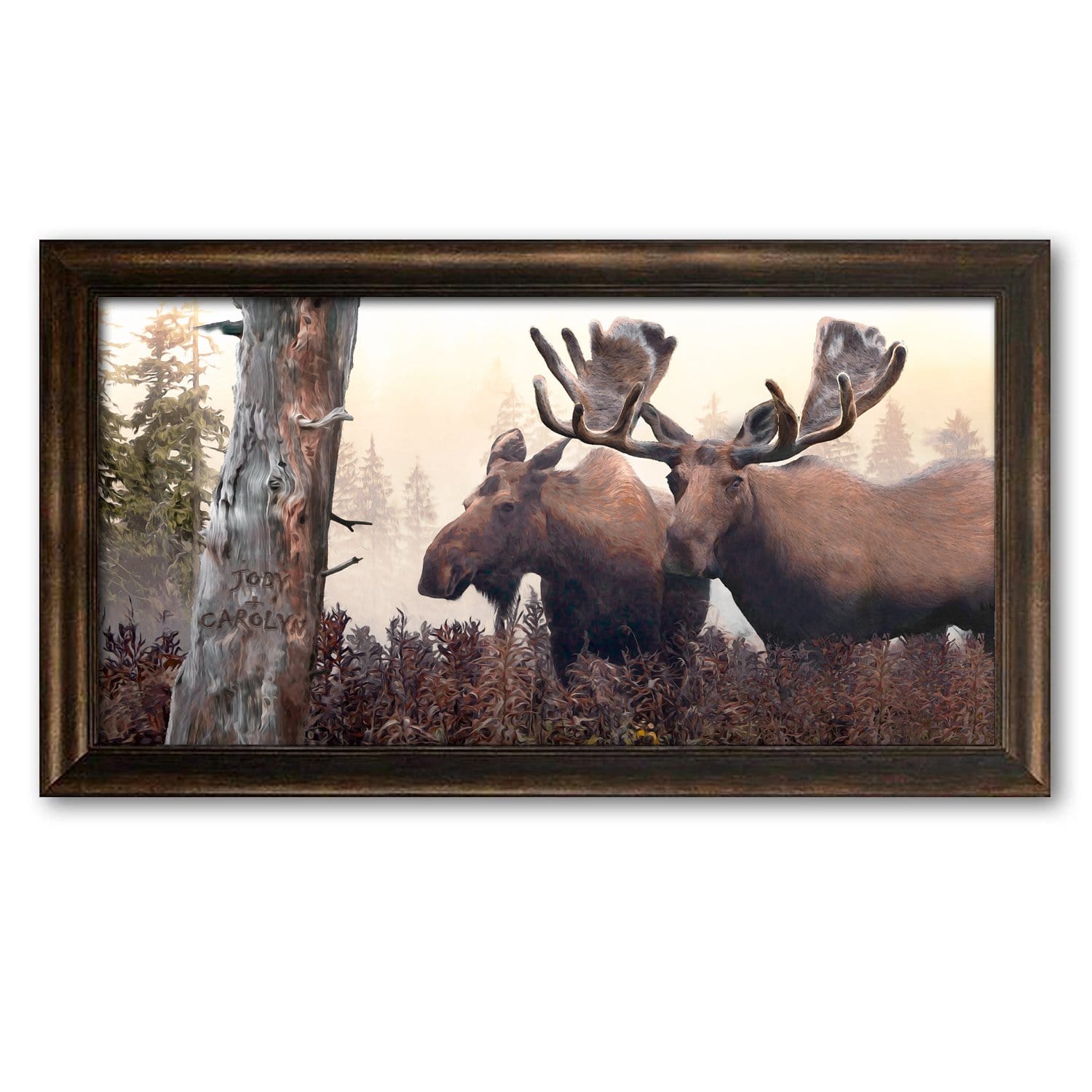 Personal-Prints art 15"x24" Framed Canvas Alaskan Moose Pair