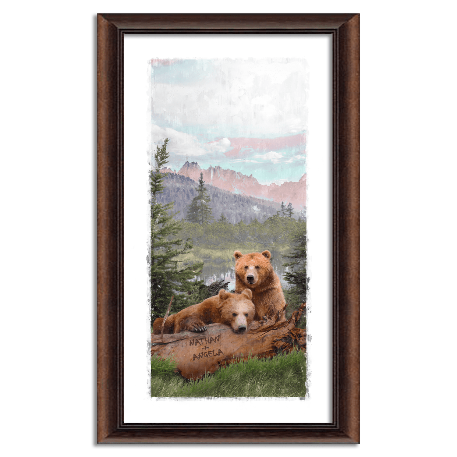 Personal-Prints art 15"x24" Framed Canvas Alpine Lake Bears