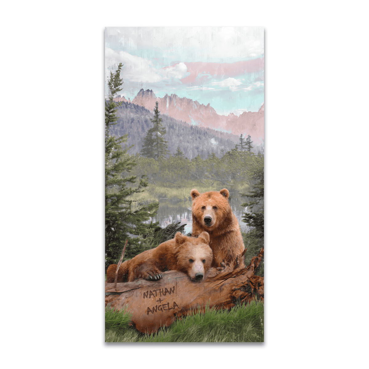 Personal-Prints art 14&quot;x28&quot; Block Mount Alpine Lake Bears