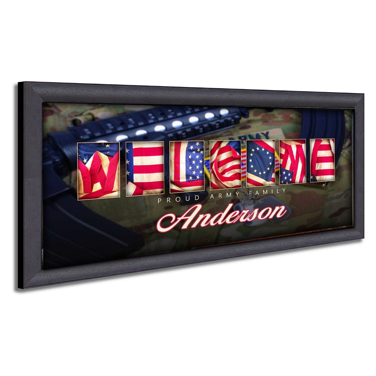 Personal-Prints art 13.5"x32.5" Framed Canvas Army - Patriotic Family Art