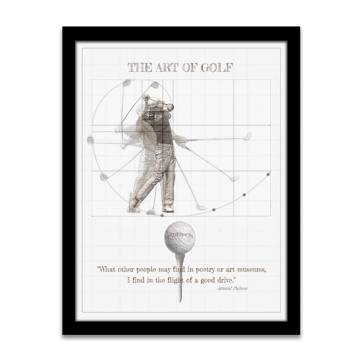 Personal-Prints art 12.5"x15.5" Framed Canvas Arnold Palmer Quote - The Art of Golf