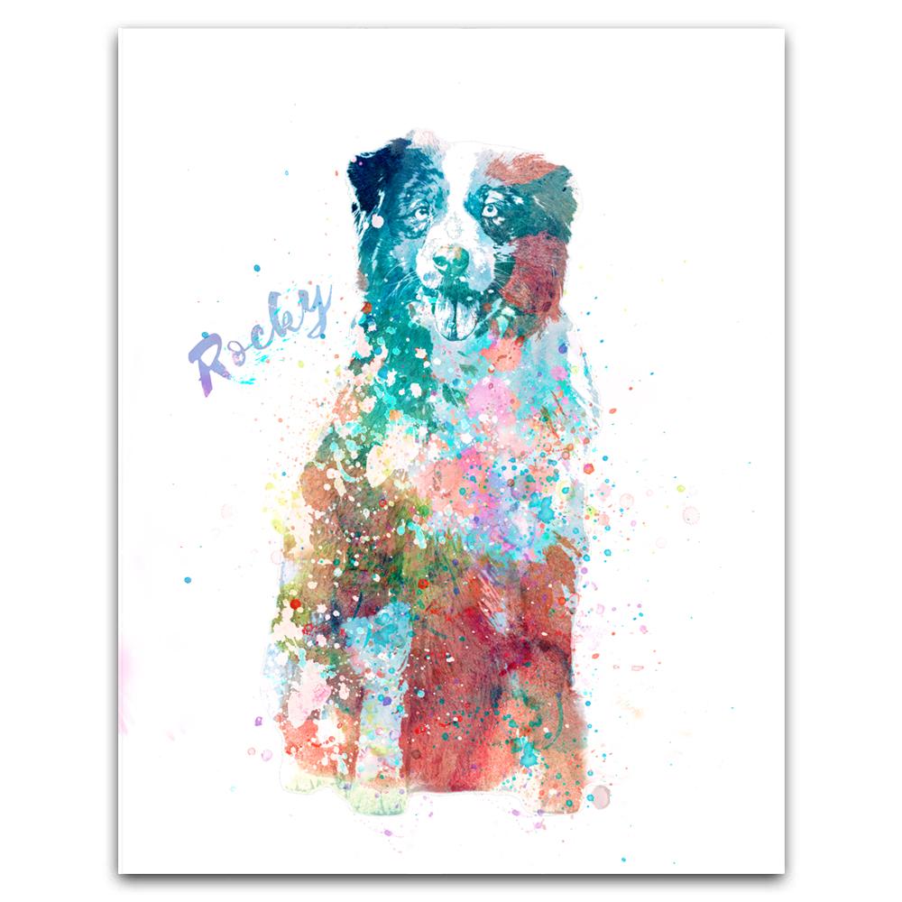 Personal-Prints art 6"x8" Block Mount Australian Shepherd Watercolor Print