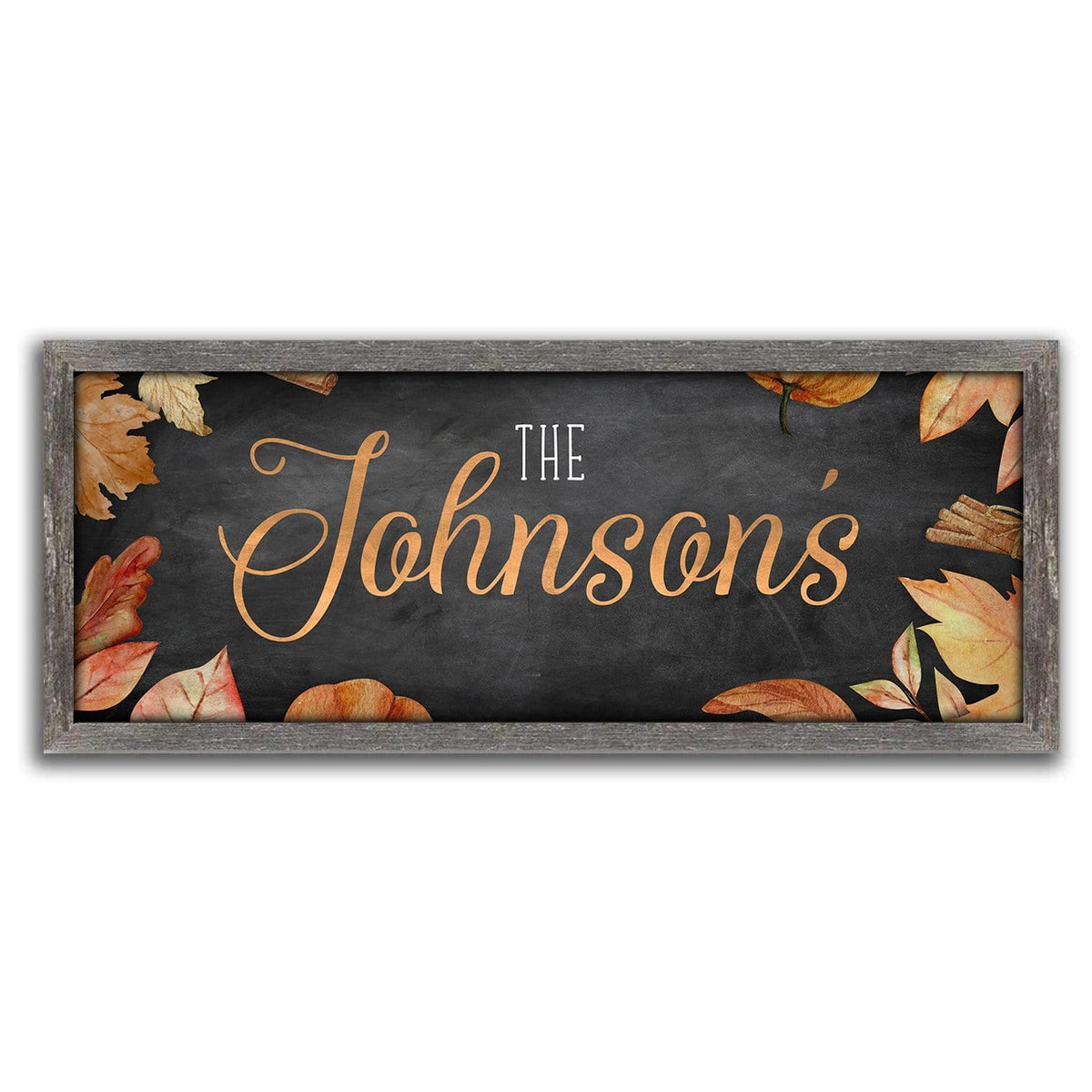 Personal-Prints art 13.5&quot;x32.5&quot; Canvas (Barnwood frame) Autumn Leaf Name Sign