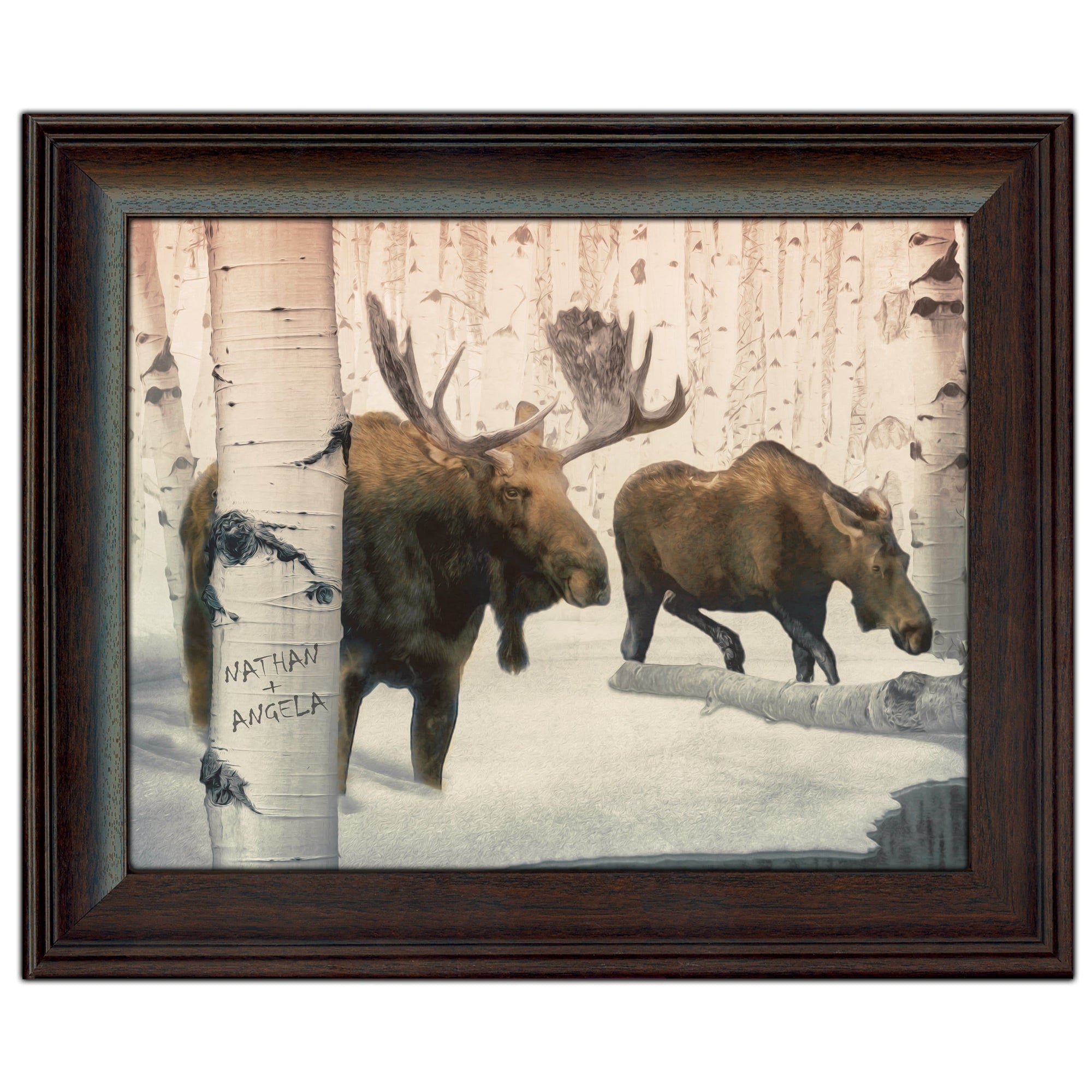 Personal-Prints art 14"x17" Under Glass Back Country Moose Couple