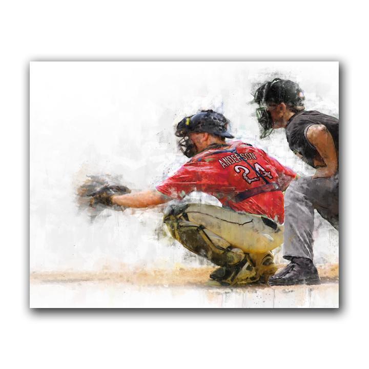 Personal-Prints art 11&quot;x14&quot; Block Mount Baseball Catcher Personalized Print