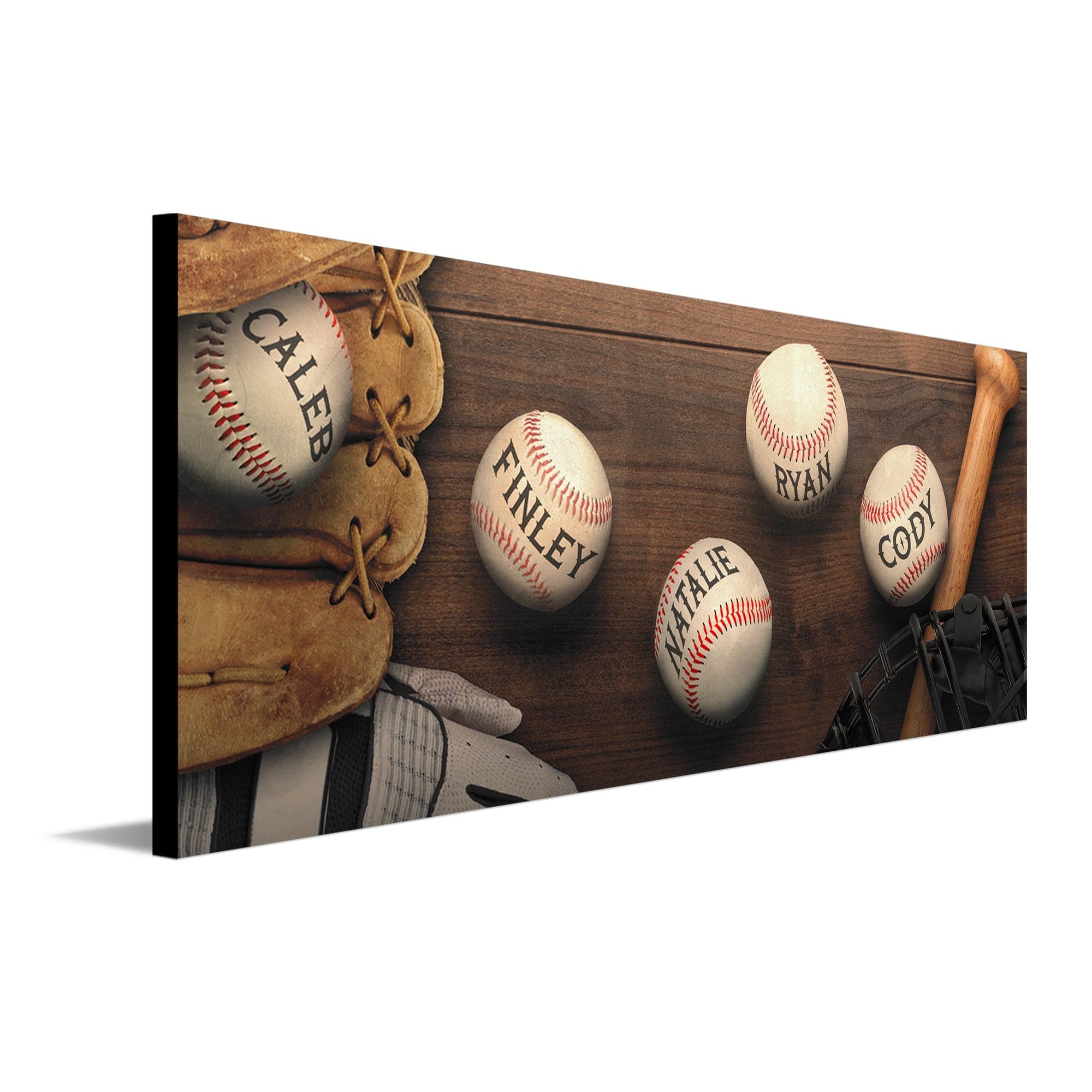 Personal-Prints art 6.5"x18" Block Mount Baseballs Dad & Children Sign