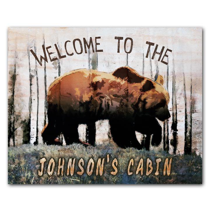 Personal-Prints art 11&quot;x14&quot; Block Mount Bear Cabin Personalized Sign