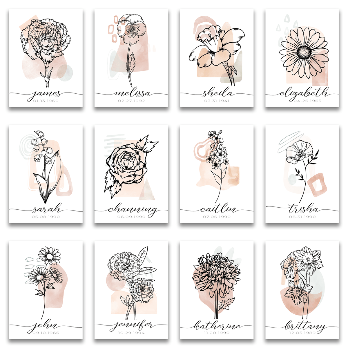 Personal-Prints art Boho Birth Month Flowers