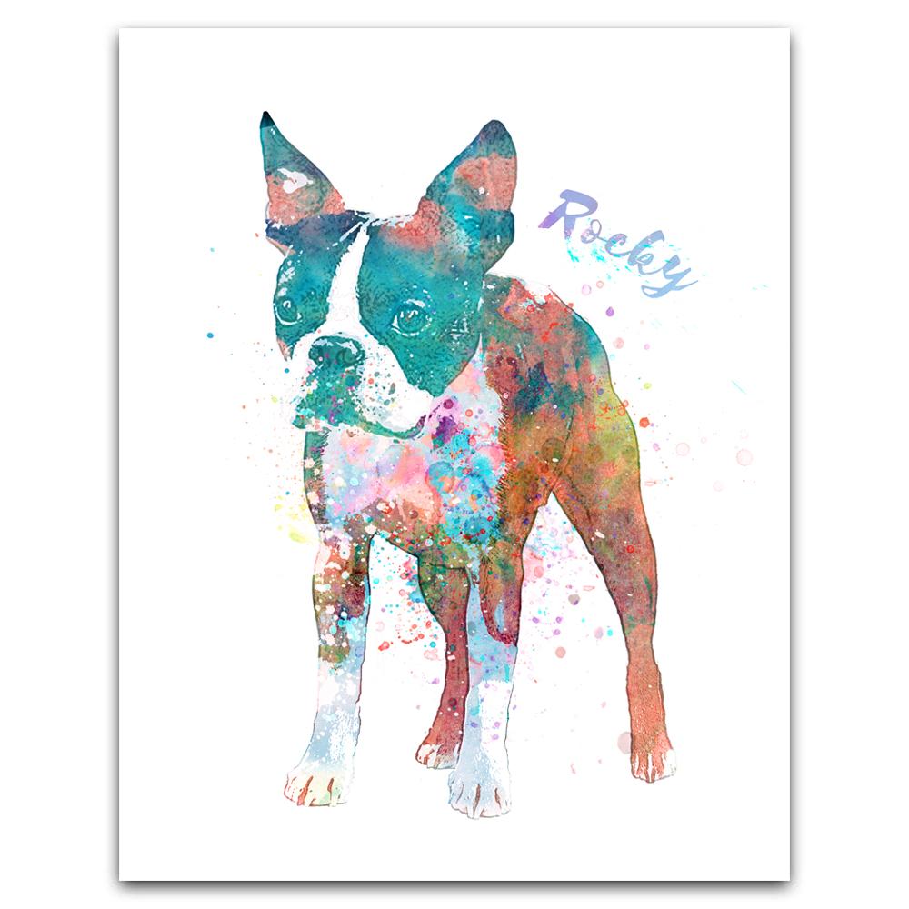 Personal-Prints art 6&quot;x8&quot; Block Mount Boston Terrier Watercolor Print