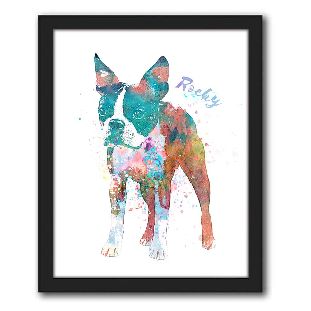 Personal-Prints art 12.5&quot;x15.5&quot; Framed Canvas Boston Terrier Watercolor Print