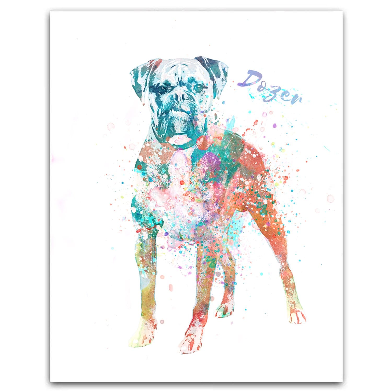 Personal-Prints art 6"x8" Block Mount Boxer Dog Watercolor Print