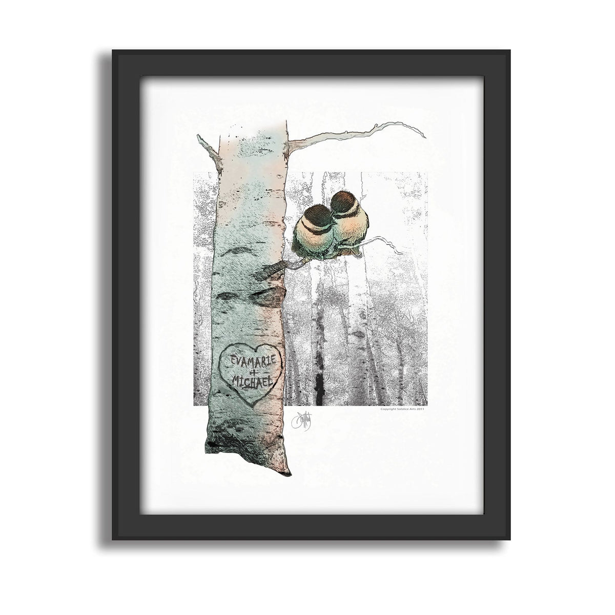 Personal-Prints art 12.5&quot;x15.5&quot; Framed Canvas Chickadee Love