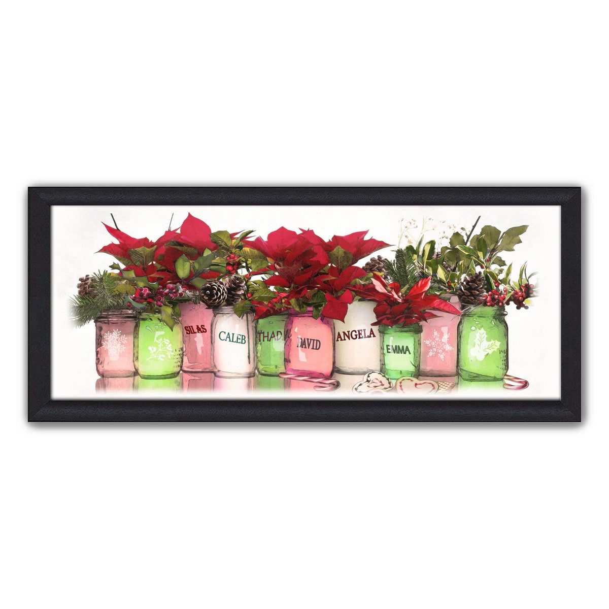 Personal-Prints art 13.5&quot;x32.5&quot; Framed Canvas Christmas GRANDKIDS Mason Jars