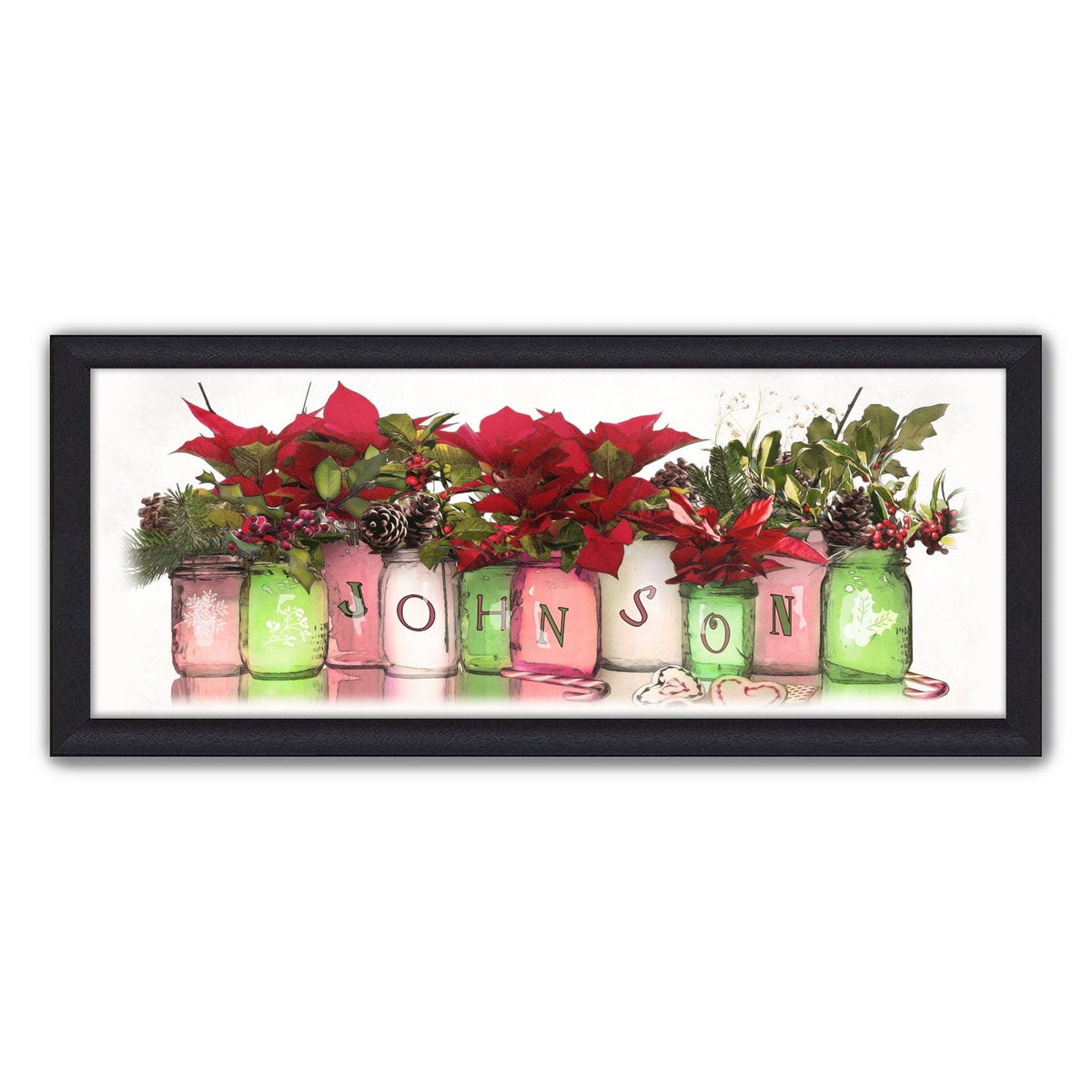 Personal-Prints art 13.5&quot;x32.5&quot; Framed Canvas Christmas Mason Jars