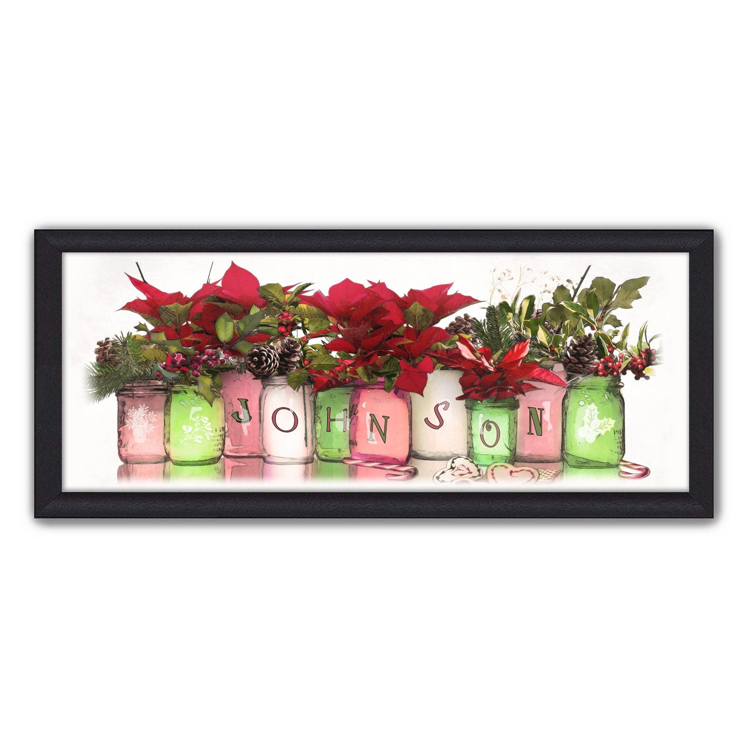 Personal-Prints art 13.5"x32.5" Framed Canvas Christmas Mason Jars