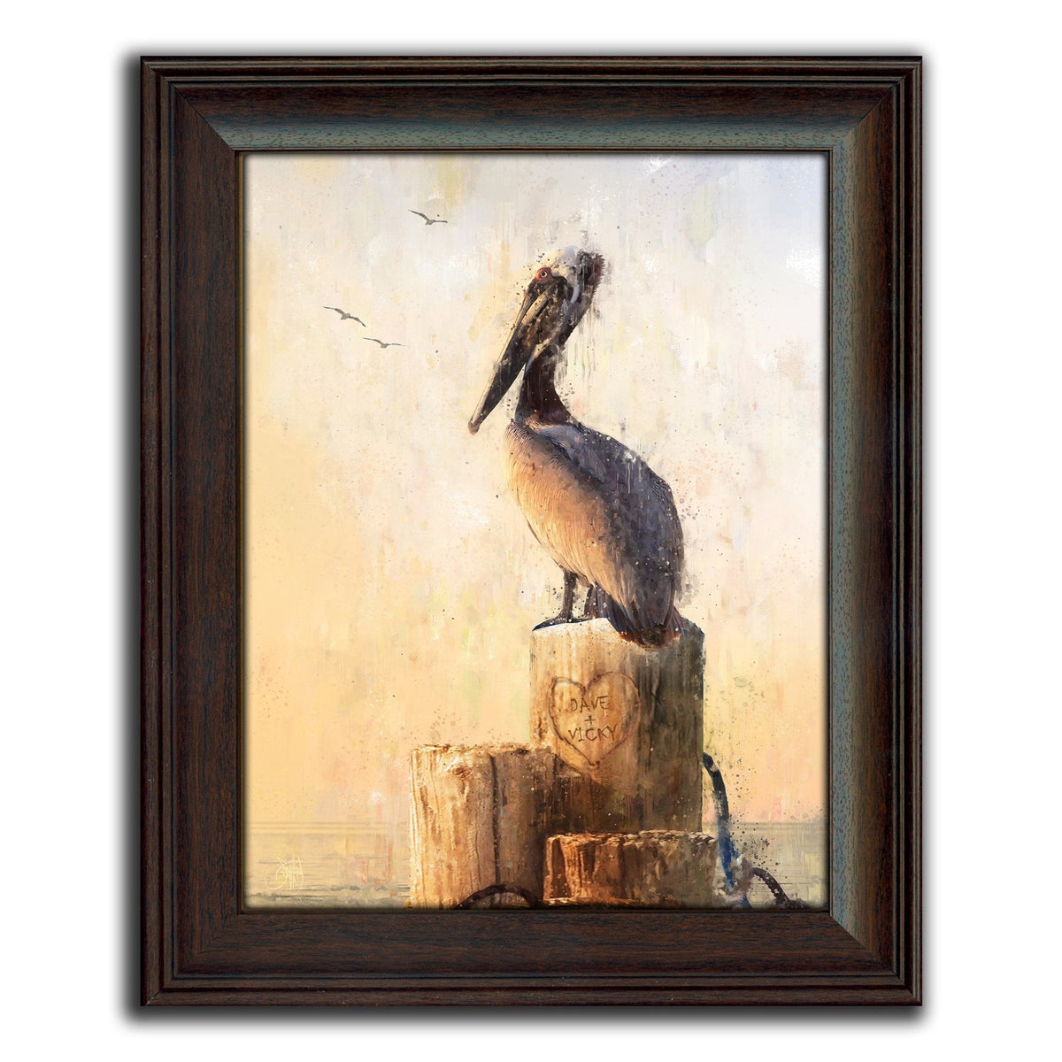 Personal-Prints art 14&quot;x17&quot; Under Glass Coastal Love - Pelican Personalized Art