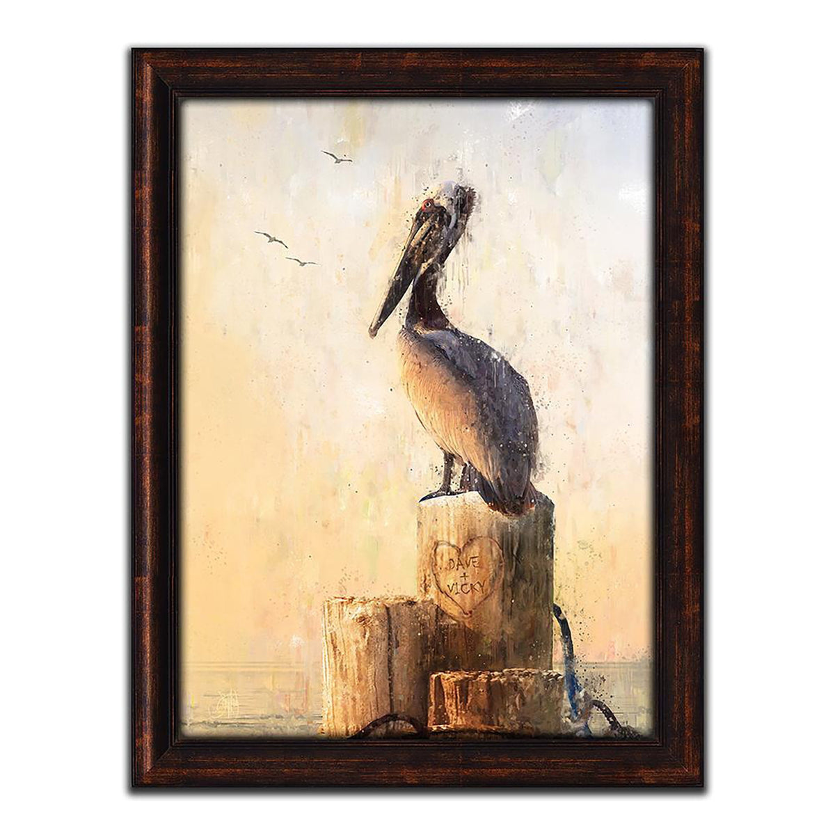 Personal-Prints art 24&quot;x31&quot; Framed Canvas Coastal Love - Pelican Personalized Art