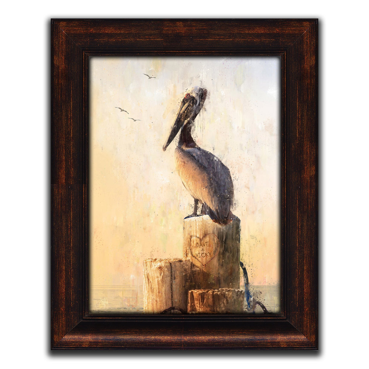 Personal-Prints art 14.5&quot;x18&quot; Framed Canvas Coastal Love - Pelican Personalized Art