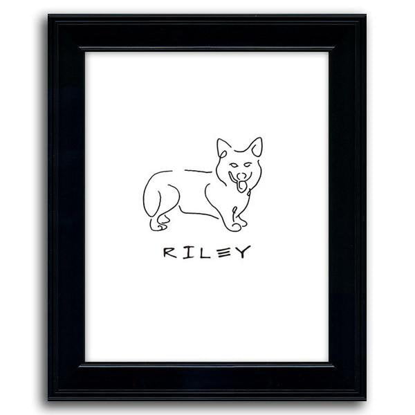 Personal-Prints art 12&quot;x15&quot; Under Glass Corgi Dog Line Drawing