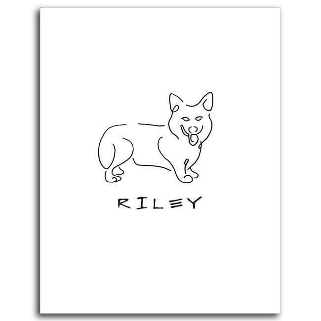 Personal-Prints art 6&quot;x8&quot; Mini Block Mount Corgi Dog Line Drawing