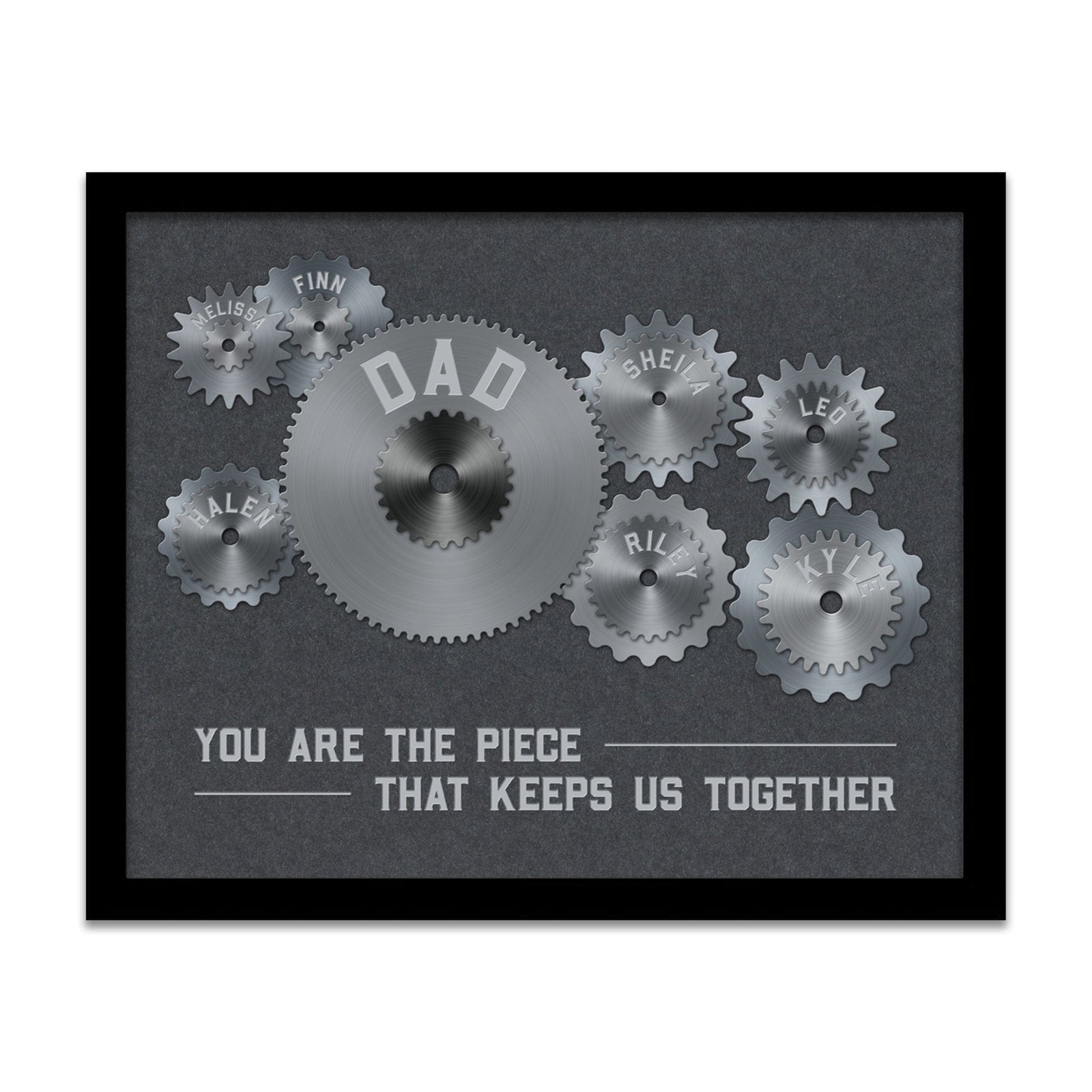 Personal-Prints art 12.5"x15.5" Framed Canvas Dad & Children Gears