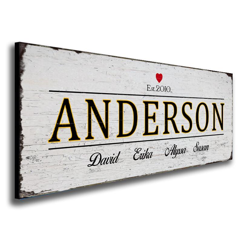 Personal-Prints art WHITE - 6.5&quot;x18&quot; Block Mount Family Name Art