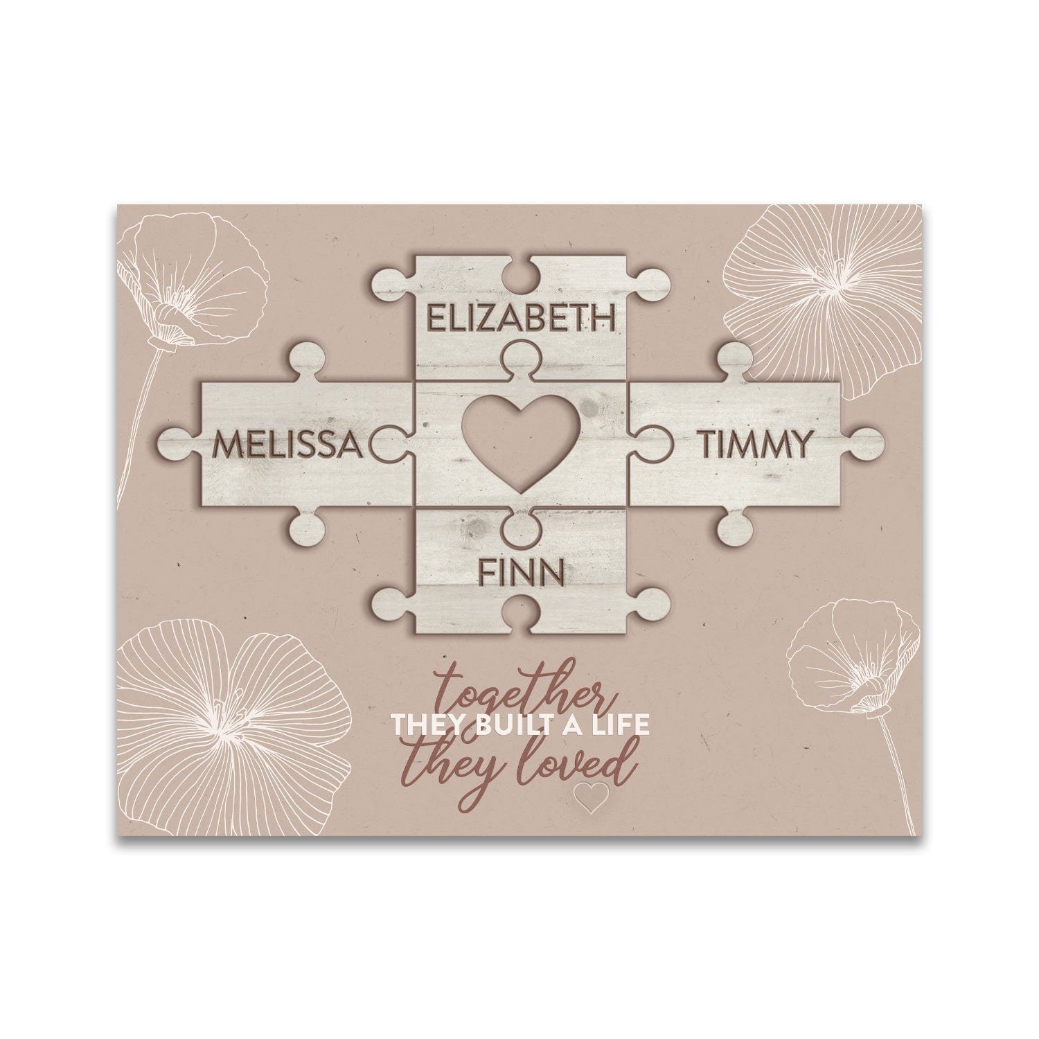Personal-Prints art 11"x14" Block Mount Family Puzzle Pieces (Heart Theme)
