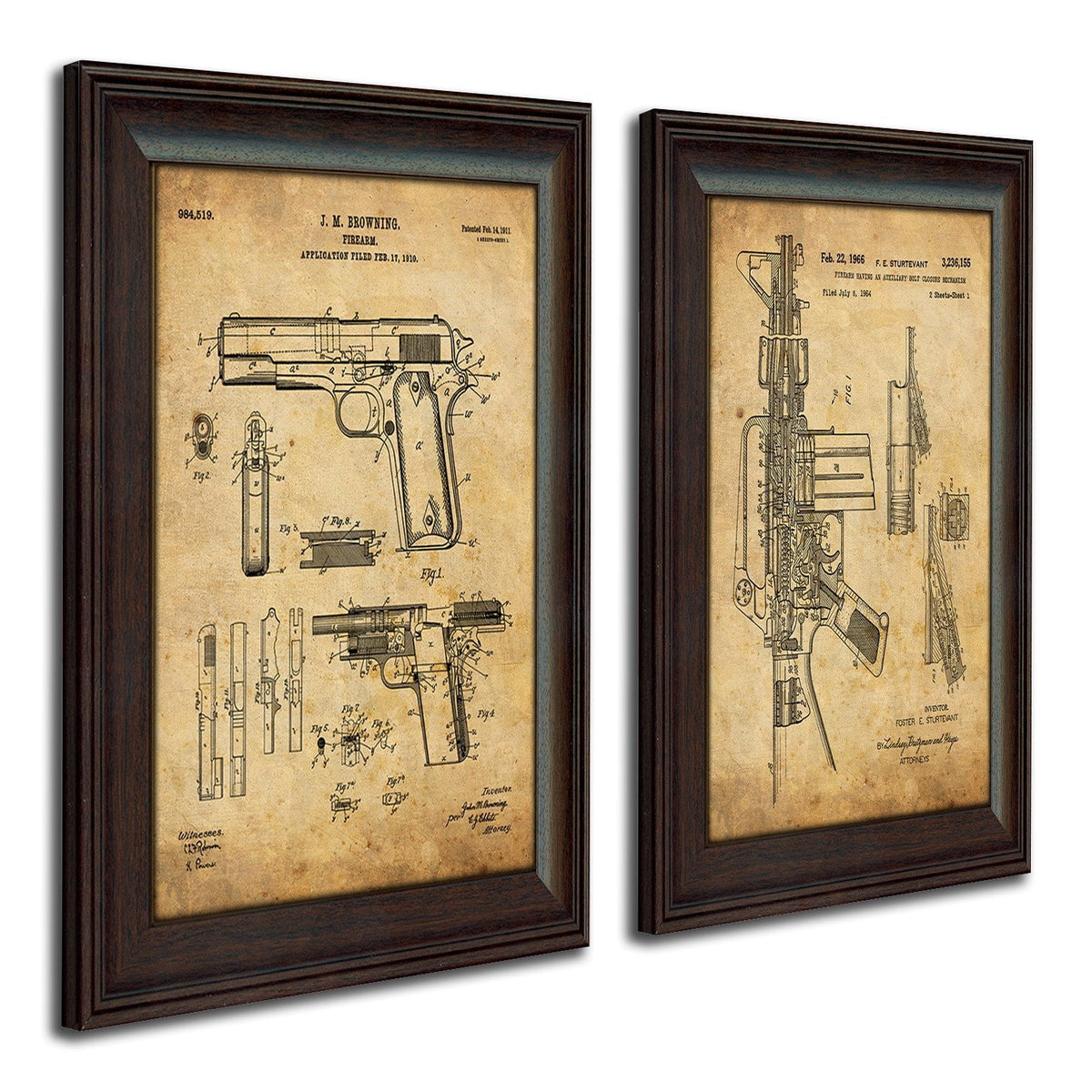 Personal-Prints art 2 Piece Set (1911, M16) Firearm Guns - Patent Art