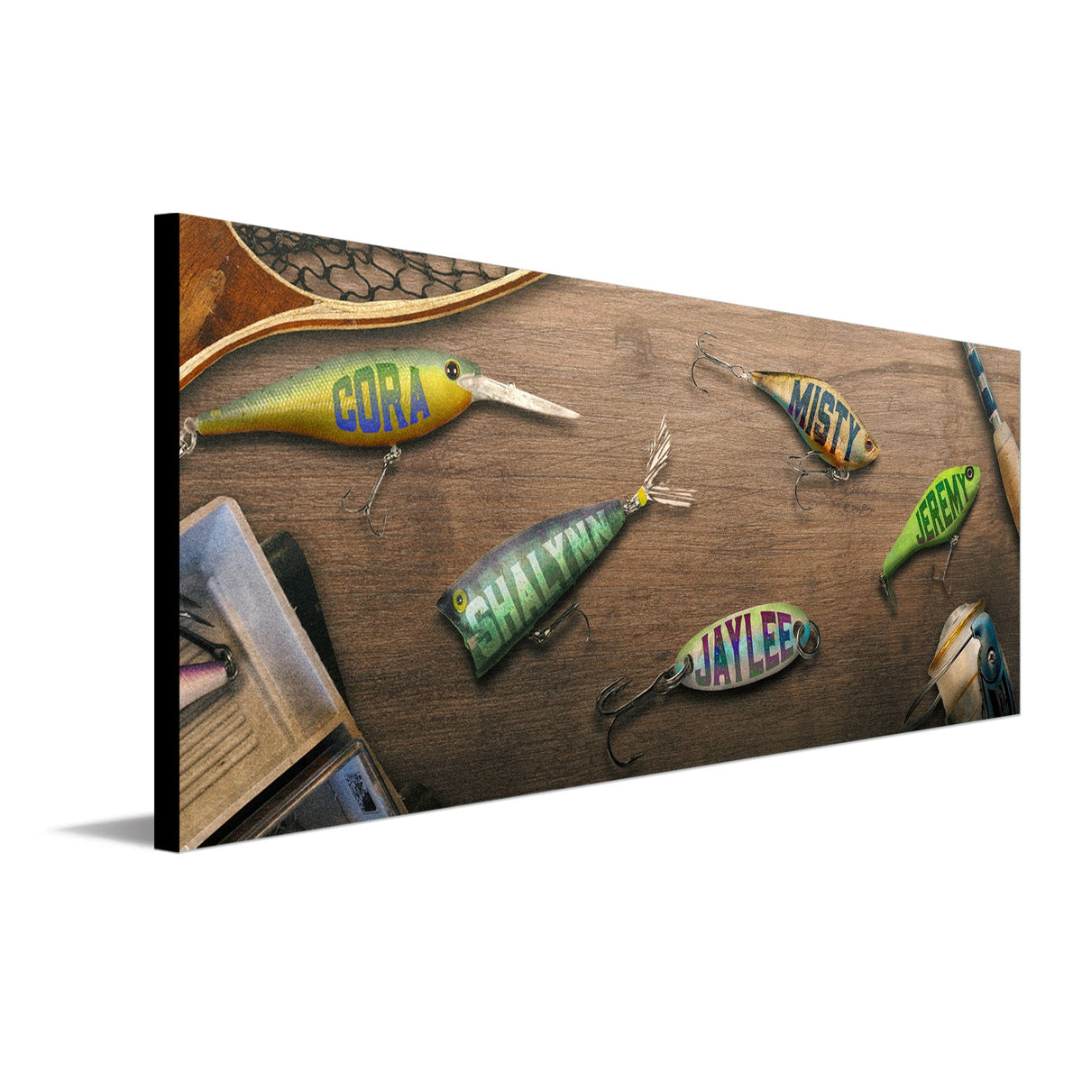 Personal-Prints art 6.5&quot;x18&quot; Block Mount Fishing Lures Dad &amp; Children Sign