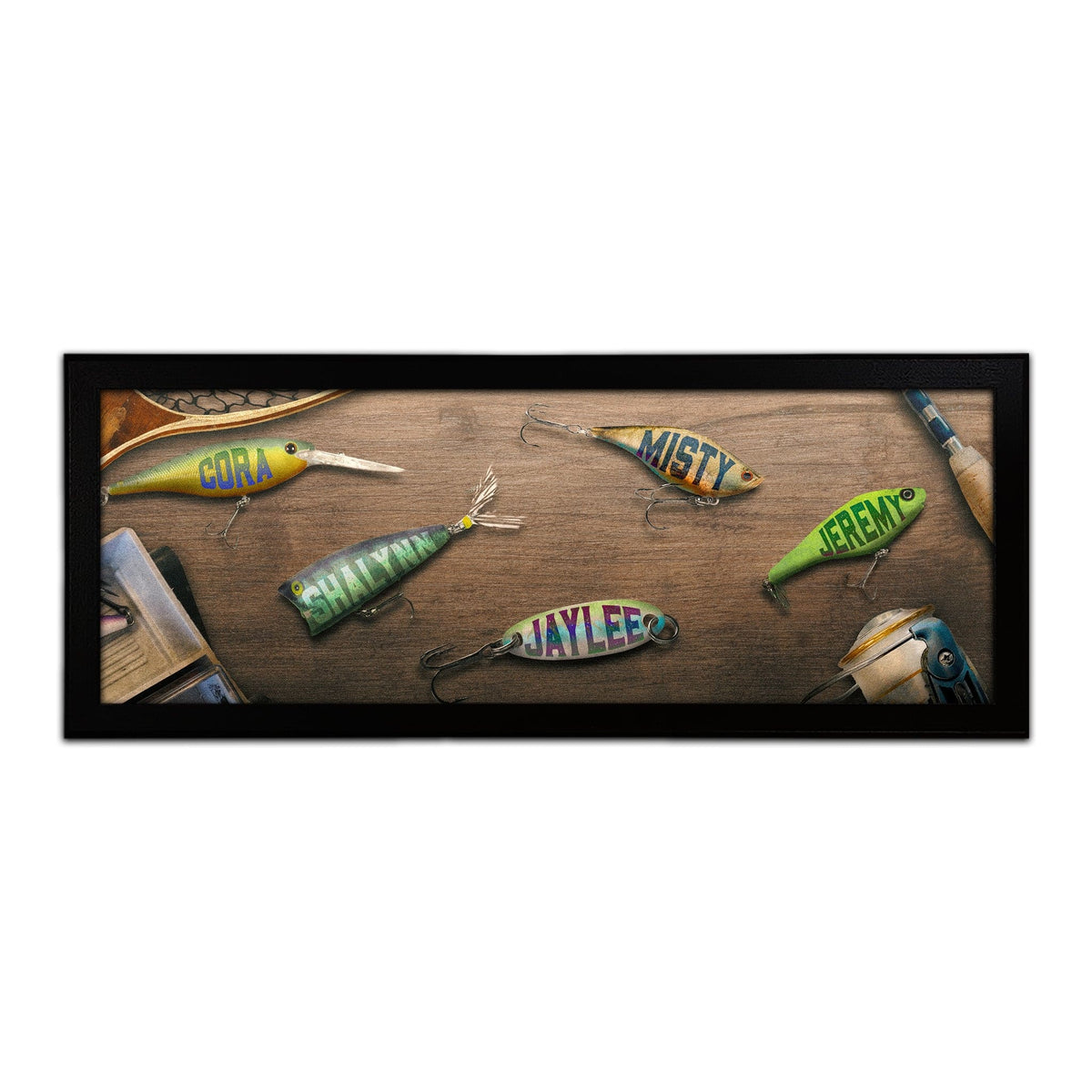 Personal-Prints art 13.5&quot;x32.5&quot; Framed Canvas Fishing Lures Dad &amp; Children Sign