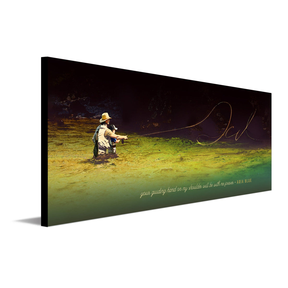 Personal-Prints art 6.5&quot;x18&quot; Block Mount Fly Fishing Father&#39;s Day Art