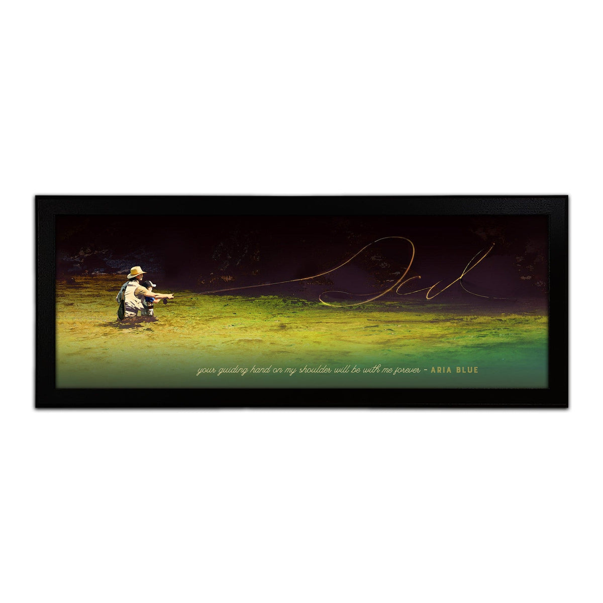 Personal-Prints art 13.5&quot;x32.5&quot; Framed Canvas Fly Fishing Father&#39;s Day Art