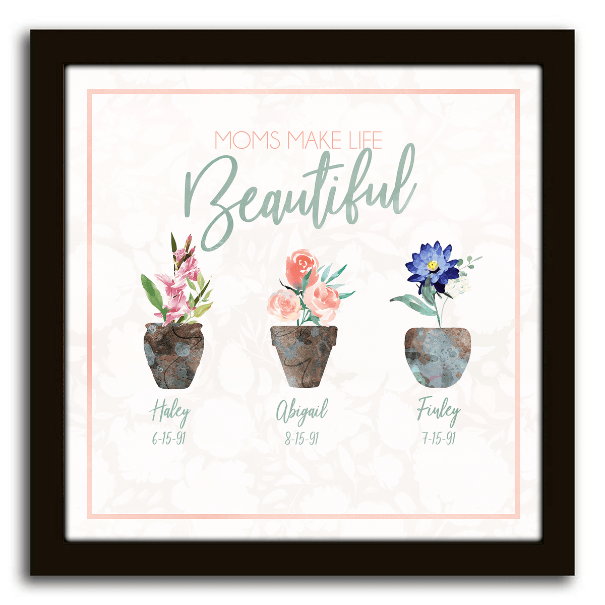 Personal-Prints art 15&quot;x15&quot; Framed Canvas Gift for Mom - Birth Month Flowers